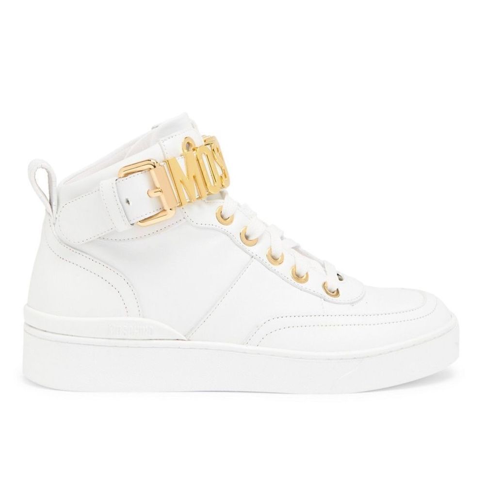 Moschino Gold Logo Leather High-Top Sneakers size 36